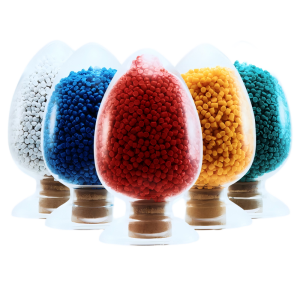 Colored PVC compound granules in display containers