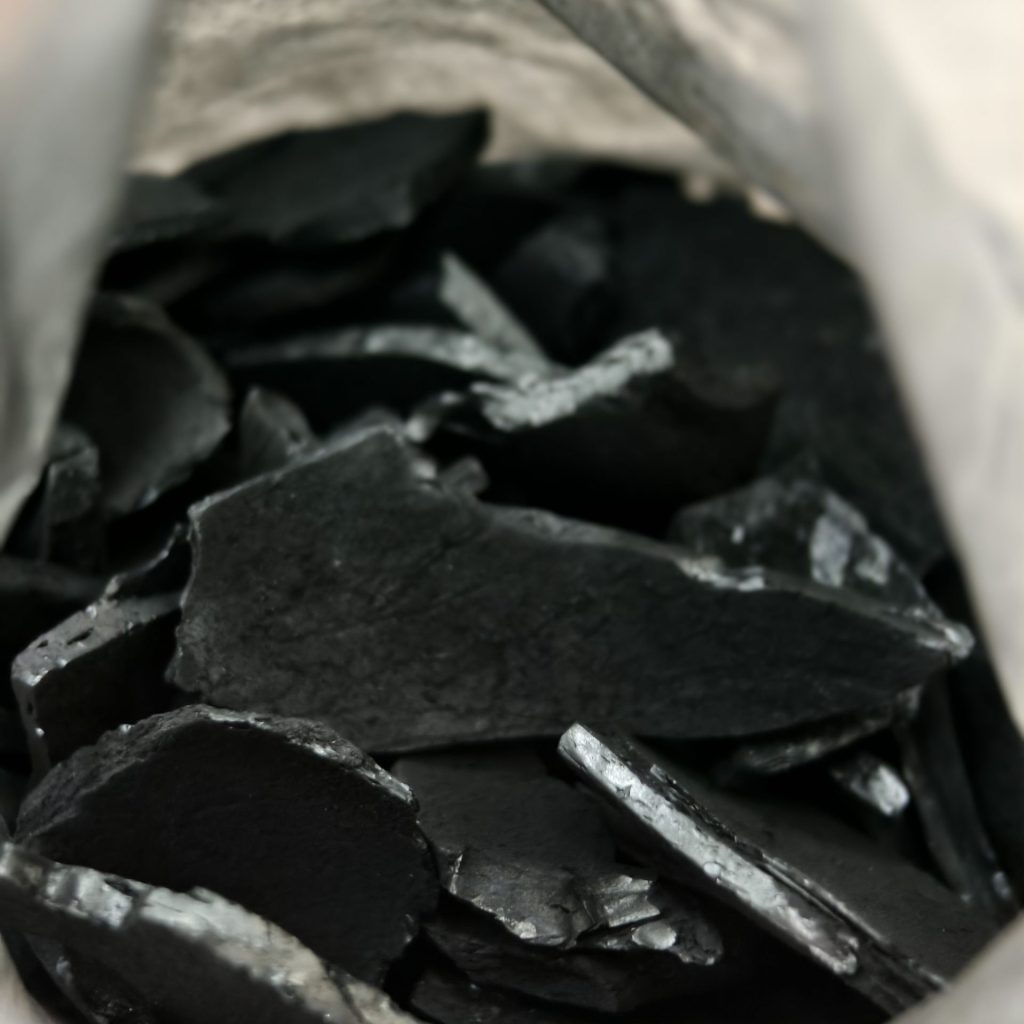 Coconut shell carbonized material charcoal pieces after pyrolysis