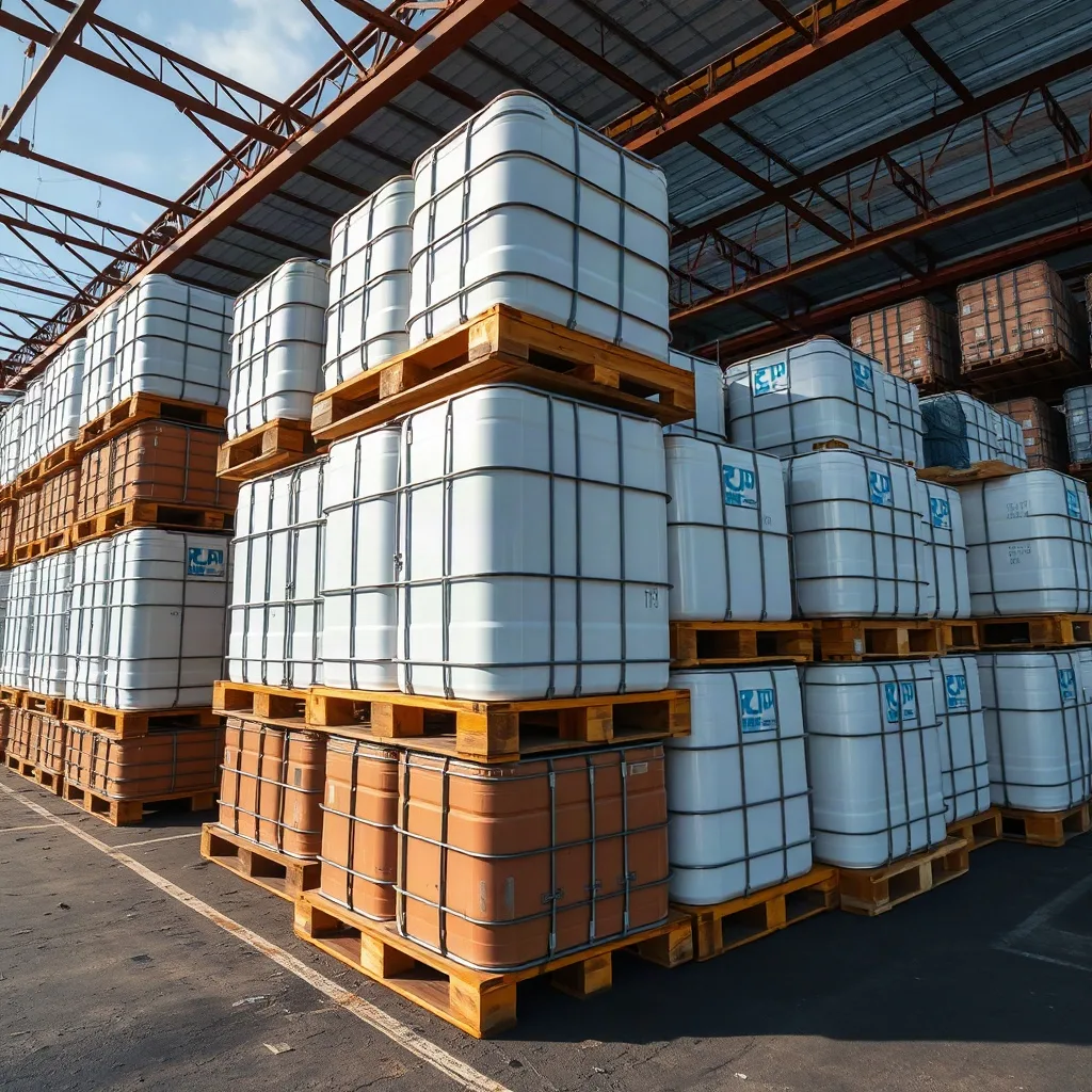 Export pallets of industrial chemical containers for global buyers