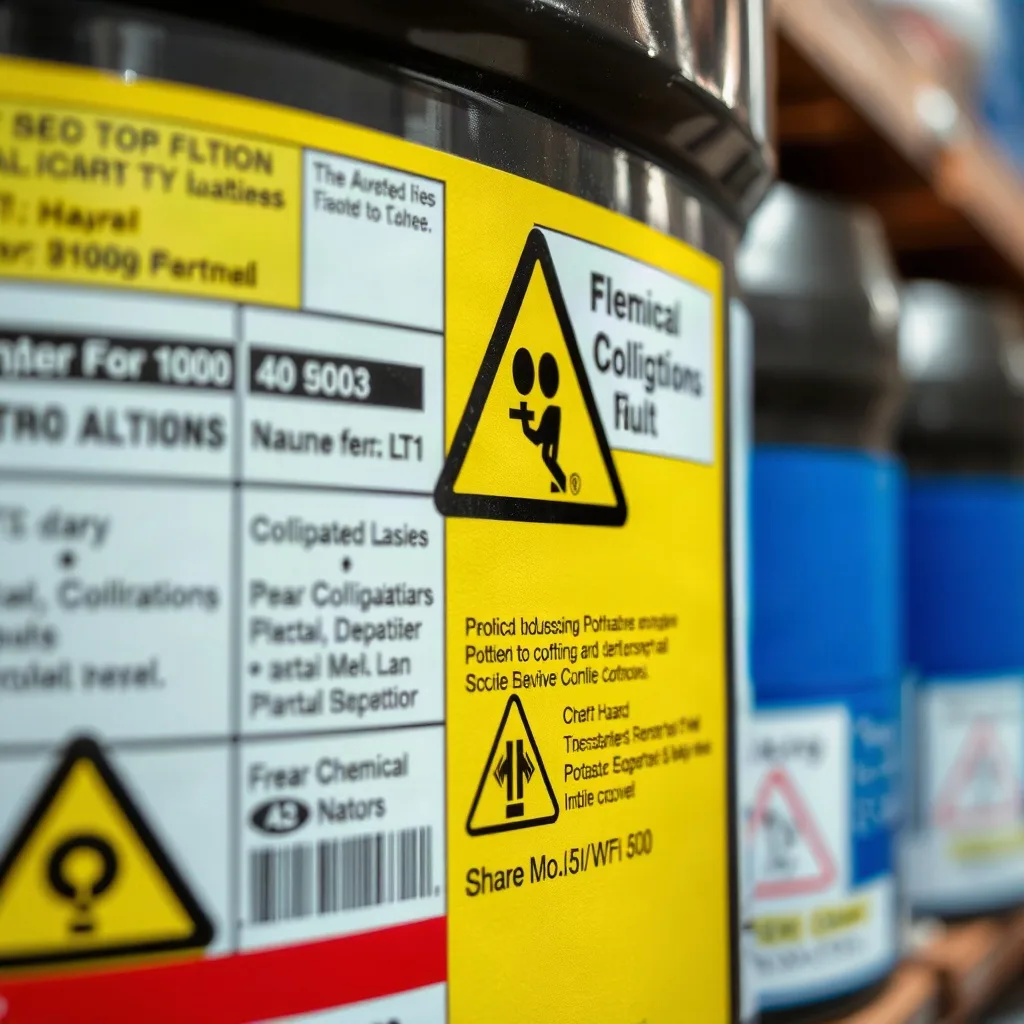Chemical packaging labels and hazard markings for compliance review