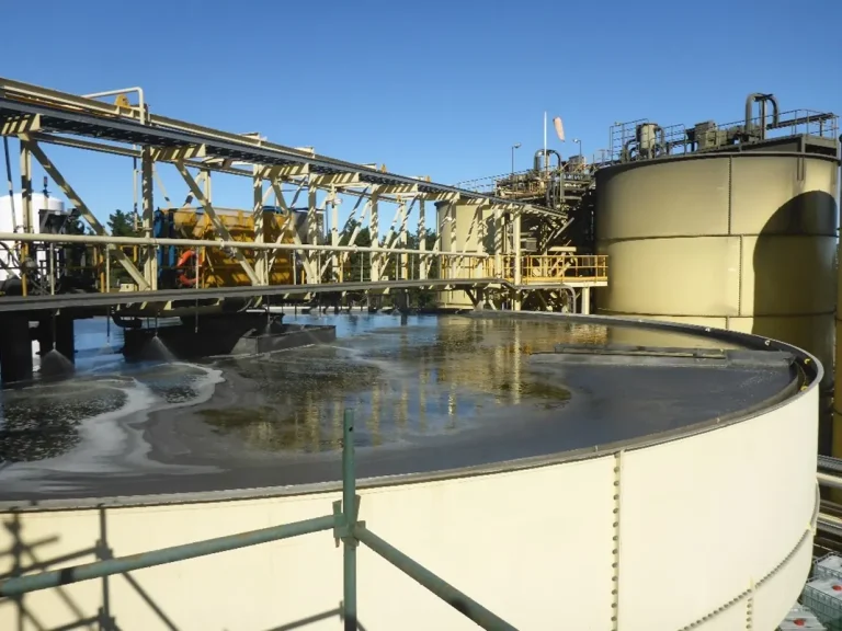 Flotation reagent processing tanks at a mineral processing plant